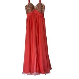 Jovani Coral Strapless Prom Dress w/ Heavy Crystal Beading on Bodice, Size 2